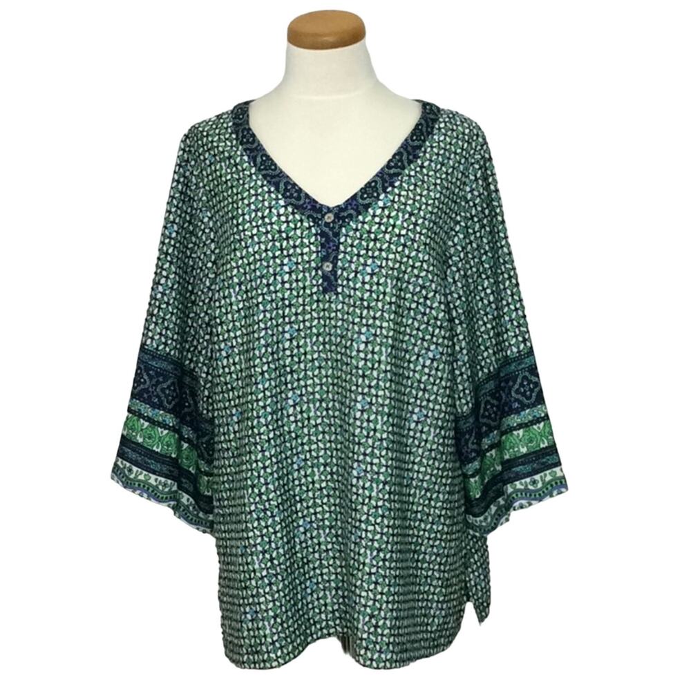 Isaac Mizrahi Live! Ditsy Floral Three-Quarter Sleeve V-Neck Tunic Top Size L